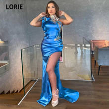 LORIE Arabic Evening Dress 2021 High Neck Appliques Beaded Satin Dubai High Side Split Prom Dress  MermaidEvening Gowns Dresses 2024 - buy cheap