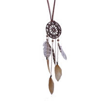 Dreamcatcher Feather Feathers Hand-woven Necklace Long Sweater Chain Feather Stone Pendant Jewelry Dream Catcher Necklace Gift 2024 - buy cheap