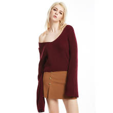  New V Neck Flare Sleeve Short Sweater Autumn Winter Women Sexy Sweaters And Pullovers Sexy Jumper 2024 - buy cheap