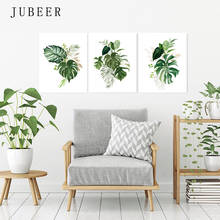 Pósteres nórdicos e impresiones de hoja de Monstera, pintura en lienzo botánico, follaje de planta en acuarela, imagen, decoración de pared de dormitorio, arte de pared 2024 - compra barato