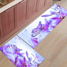 Purple Butterfly Lily Flower Kitchen Mat Modern Bathroom Anti-slip Area Rugs Living Room Hallway Carpet Doormat 2024 - buy cheap