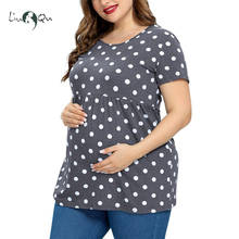 Women'S Maternity Tops Tees Polka Dot Plus Sizes Regular Short Sleeve Side Ruching Round Neck Shirt Pregnancy Clothes Summer Tee 2024 - купить недорого