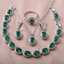 Bridal Jewelry Green Crystal Silver Color Jewelry Sets For Women Earrings Rings Bracelet Necklace Christmas Gifts YZ0657 2024 - buy cheap