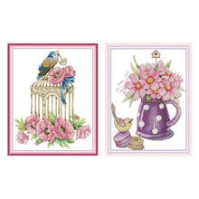 Joy Sunday Bird and Vase Patterns DIY Hand Cross Stitch Kit 14CT 11CT Printed Canvas for Embroidery Kit DMC Floss for Needlework 2024 - buy cheap