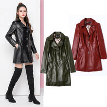 Hot Autumn New Women Long Leather Jacket Slim Plus Size Single-breasted Motorcycle PU Leather Long Jacket Coat Leather Trench 2024 - buy cheap