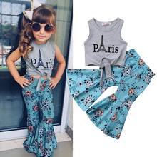 12M-5Y New Baby Girls Eiffel Tower T-shirt+Wide Leg Floral Pants Clothing set  Kids Vest Tops Summer Children Outfits Clothes 2024 - buy cheap