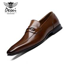 DESAI-zapatos de piel auténtica para hombre, calzado de vestir Formal de lujo con punta en pico, elegantes, sin cordones, para boda 2024 - compra barato