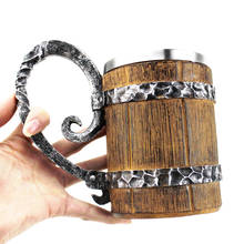 Barril de imitación de madera de resina, taza de acero inoxidable de estilo vikingo, cuerno de oveja, jarra de cerveza de madera, regalo de Dirthday, 580ml 2024 - compra barato