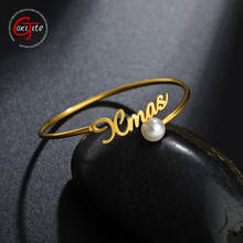 Goxijite Custom Name Adjustable Bangle Bracelet Stainless Steel Gold Personalized Pearl Bangles for Lovers Best Jewelry Gift 2024 - buy cheap