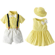 Conjunto de roupas infantis xadrez com tutu, infantil, brother, irmã, garotos, garotas e princesas 2024 - compre barato