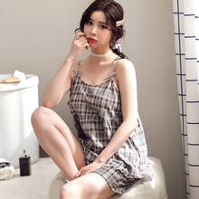 Women's Pajamas Summer New Thin Suspender Shorts Pijamas Two-Piece Set 2022 Plaid Sleepwear Underwear Home Clothes 2024 - buy cheap