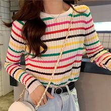 Rainbow Striped Sweater Women Autumn New Slim fit Pullover Sweaters Student Wild Knitted Jumper Top Soft Warm Female Sweater 2024 - buy cheap