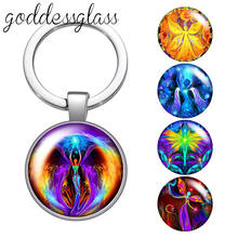 Llavero colorido de la diosa de las alas, cabujón de cristal redondo, bolso, llavero de coche, soporte de anillo, dijes, llaveros para regalo 2024 - compra barato