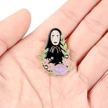 Religious Witch Plant Flowers Enamel Brooch Anime movie scary face wearing black cape Personality cartoon badge Gifts for child 2024 - buy cheap