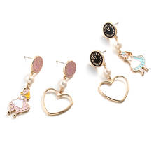 Brincos femininos esmaltados para marca, brincos de marca em cores douradas com coração, presente, joias para meninas 2024 - compre barato