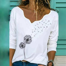 Женская блузка с V-образным вырезом, длинным рукавом и цветочным принтом 2024 - купить недорого