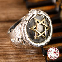 Sólido 925 prata esterlina jóias de seis pontas estrela anel de cobra personalidade punk thai anel de prata retro moda anel do homem presentes 2024 - compre barato
