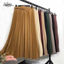 9 Colors Solid Belted Pleated High Waist Casual Vintage Fashion Women Skirt Lady Fashion Simple Midi Skirts Mujer Faldas 12170 2024 - buy cheap