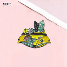 XEDZ Jewelry Yellow Fox Enamel Brooch Cute Flower Plant Potted Punk Badge Jewelry Children's Gift 2024 - buy cheap