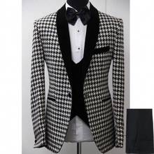 GQER Groomsmen Houndstooth and Black Groom Tuxedos Shawl Lapel Men Suits Wedding Best Man ( Jacket+Pants+Tie+Vest ) C669 2024 - buy cheap