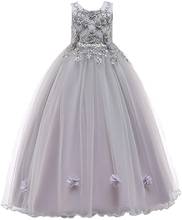 2020 New Children's Long Dress Flower Girl Dresses Beaded Gray Princess Skirt Girl Catwalk Show Wedding Dress Puffy Long Skirt 2024 - buy cheap