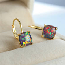 Classic Female Rainbow Opal Stone Earrings Charm Square Small Hoop Earrings Trendy Bridal Gold Color Wedding Earrings For Women 2024 - buy cheap