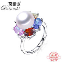 Clearance Sale！MultiColor Flower Zircon 100%Natural Freshwater Pearl Rings For Women Fashion 925 Sterling Silver Adjustable Ring 2024 - buy cheap