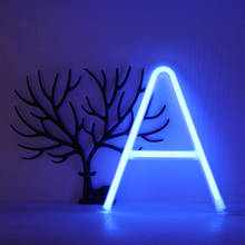 Luminária de parede em neon com 26 alfabeto, abajur com letras azuis brilhantes, decoração de parede para aniversários, festa de casamento e quarto 2024 - compre barato