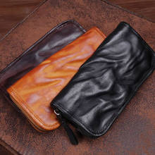 Мужской кожаный Длинный кошелек AETOO ручной работы, индивидуальный вместительный бумажник в стиле ретро, деловая сумка на молнии из растительного дубления кожи 2024 - купить недорого