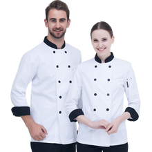 Uniforme de chef de manga larga para hombre y mujer, ropa de trabajo fina para cocineros y restaurantes, camisa blanca y negra 2024 - compra barato