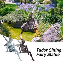 Tudor e turete estátua da fada sentada ornamento de jardim decoração artesanal acessórios de paisagismo quintal decoração gramado 2024 - compre barato