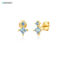 Kikichicc-pendientes de plata de ley 925 para mujer, Mini Piercing de Circonia cúbica, color dorado, azul claro, de lujo, con Clips, para boda 2024 - compra barato