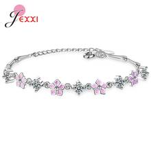 Luxury Pink Cherry Flower Cubic Zircon Charm Bracelet For Women Girls 925 Sterling Silver Link Chain Jewelry Gifts 2024 - buy cheap