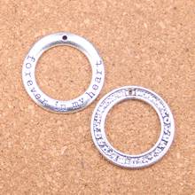 8 Uds Charms circle forever in my heart 28mm colgantes antiguos, joyería de plata tibetana Vintage, DIY para collar de pulsera 2024 - compra barato