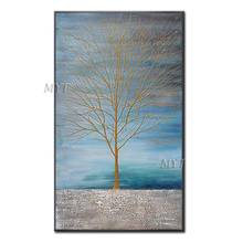 Pinturas al óleo abstractas del árbol en invierno sobre lienzo, decoración moderna de boda, arte colorido de pared, decoración del hogar pintada a mano 100% 2024 - compra barato