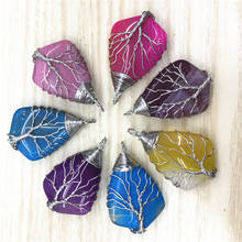 New Natural Stone Purple Blue Agates Tree of Life Golden Pendants Wire Wrapped Trendy Jewelry Making Wholesale Gifts for Women 2024 - buy cheap