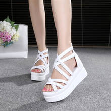 HOT new Shoes Women 2018 Summer New Sweet Flowers Buckle Open Toe Wedge Sandals Floral high-heeled Shoes Platform Sandals 2024 - buy cheap
