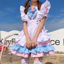 Plus Size 4XL Women Maid Outfit Anime Cute Cat Pink Blue Lace Trim Apron Cat Paw Lolita Dresses Cosplay Costume Full Set 2024 - buy cheap