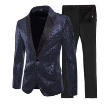 New Shiny Sequin Mens suit 2 Pieces Custom Made Slim Fit One Button Peak Notch Lapel Tuxedo for Wedding Party (Jacket+Pants) 2024 - buy cheap