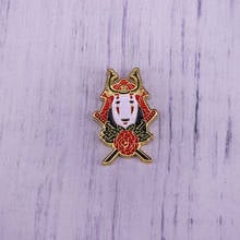 No Face Man Samurai Japanese Helmet Inspired Enamel Pin The Swords And Rose With Leaves Brooch Creative Badge 2024 - buy cheap