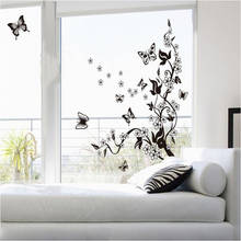 Adesivo de parede com flores, adesivo de parede romântico com flores, arte de decalque, decoração para casa, borboleta, papel de parede 3d 2024 - compre barato