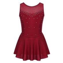 Kids Dance Wear Sleeveless Sparkly Rhinestones Tulle Figure Skating Dress Girls Gymnastics Leotard Performance Ballet Costume 2024 - buy cheap