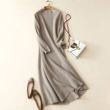 Elegante inverno feminino quente casual de alta qualidade 100% cashmere vestido de malha longo 2024 - compre barato