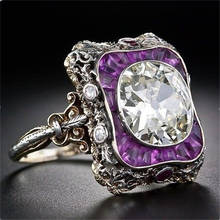 Круглые кольца с белыми кристаллами для женщин, Винтажные Ювелирные изделия, серебряное кольцо для женщин, фиолетовое квадратное кольцо с цирконием на палец, женские свадебные кольца для девушек 2024 - купить недорого
