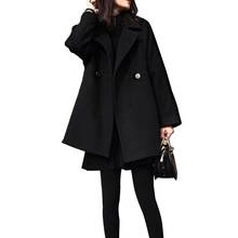 New Autumn Winter Women Coat Plus Size Fashion Turn-Down Collar Solid Loose Woolen Blends Coat For Women Larger BLACK Outerwear 2024 - buy cheap