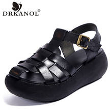 Drkanol-sandálias femininas retrô, plataforma gladiador, sapatos de salto alto de couro genuíno, para mulheres, verão, 2021 2024 - compre barato