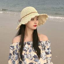 New Ladies Sun Hat For Women Bowknot Raffia Straw Hat Foldable Summer Hat Wide Brim Beach Hat Female Chapeau Femme 2024 - buy cheap