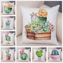 Watercolor Cactus Pillow Case  Decor Print Green Plant Cushion Cover for Sofa Home Super Soft Plush Pillowcase 45*45cm 2024 - buy cheap