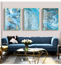 Nordic Abstract Color Splash Blue Gold Canvas Painting Poster and Print Unique Decor Wall Art Pictures for Living Room Bedroom 2024 - buy cheap