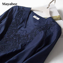 2021 Spring And Summer New Casual Tops Pure Silk Heavy Embroidery V-Neck Long-Sleeved T-Shirt 2024 - buy cheap